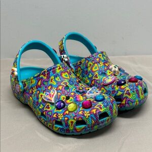 Crocs X Classic Lisa Frank Clog K Digital Aqua/Multi Girl SZ 4 J4 Embellished